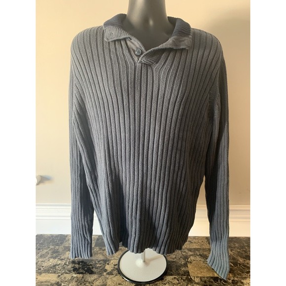 Men's Blue Old Navy Long Sleeve V-Neck Quarter-Button Cotton Knit Large Sweater - Picture 2 of 7